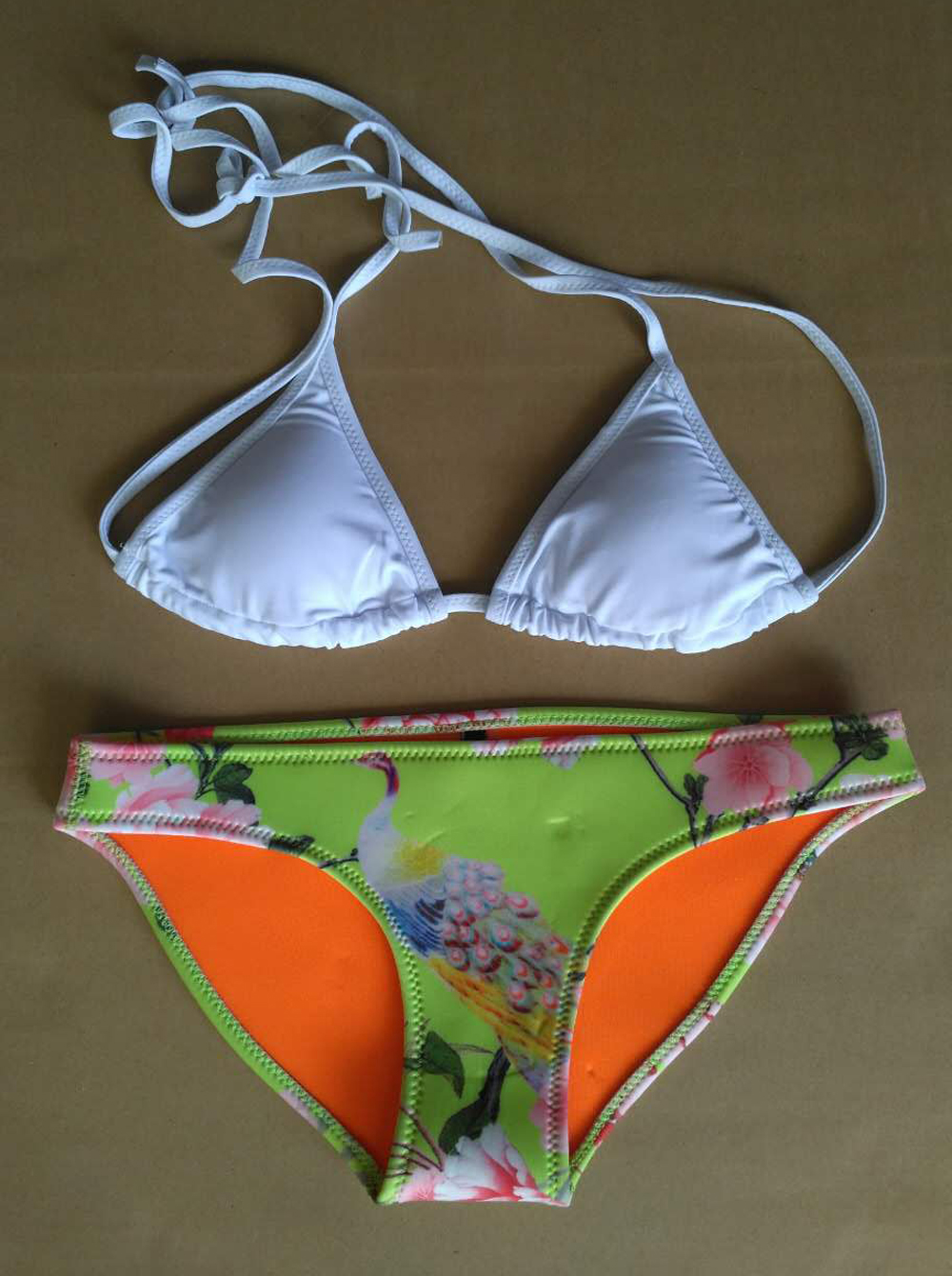 F4641-2 white sexy bikini set with green floral